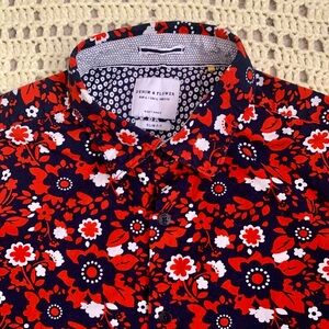 Denim & Flower Cactus Man Ricky Singh Men's Red Blue and White Floral Shirt